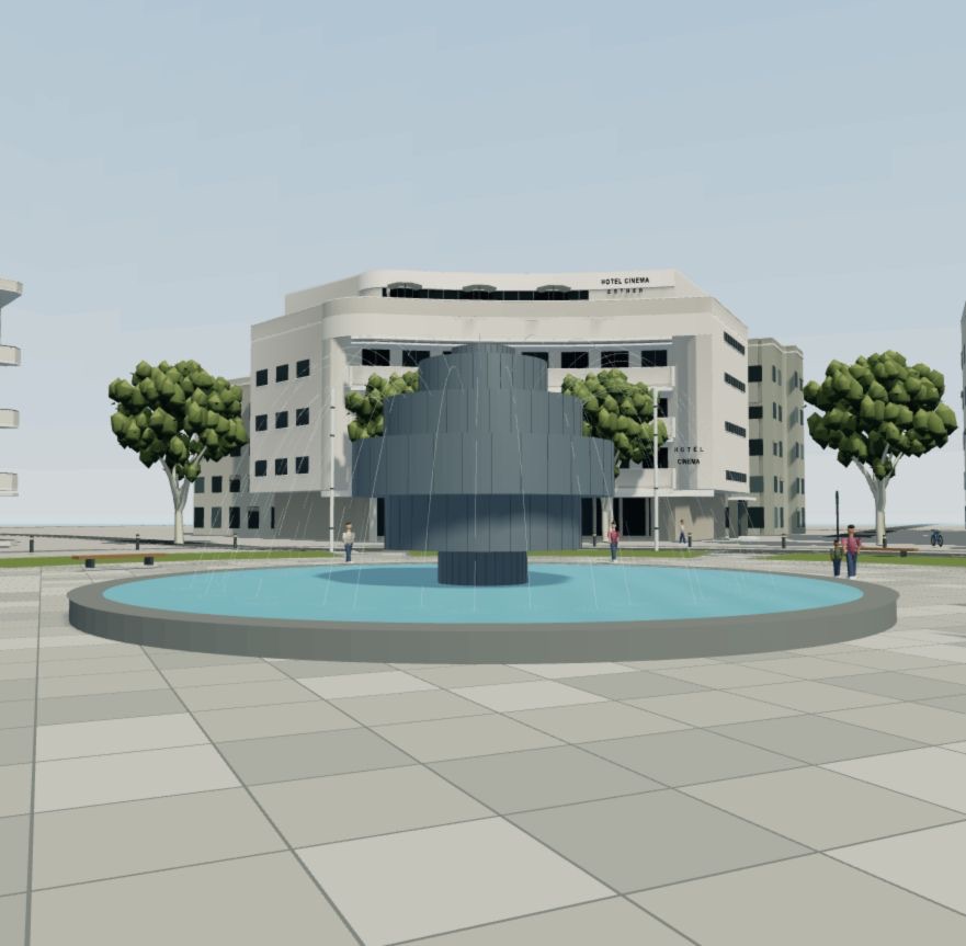 The fountain before the critique round