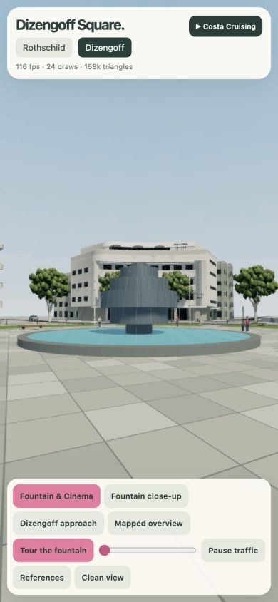 Dizengoff fountain, phone layout